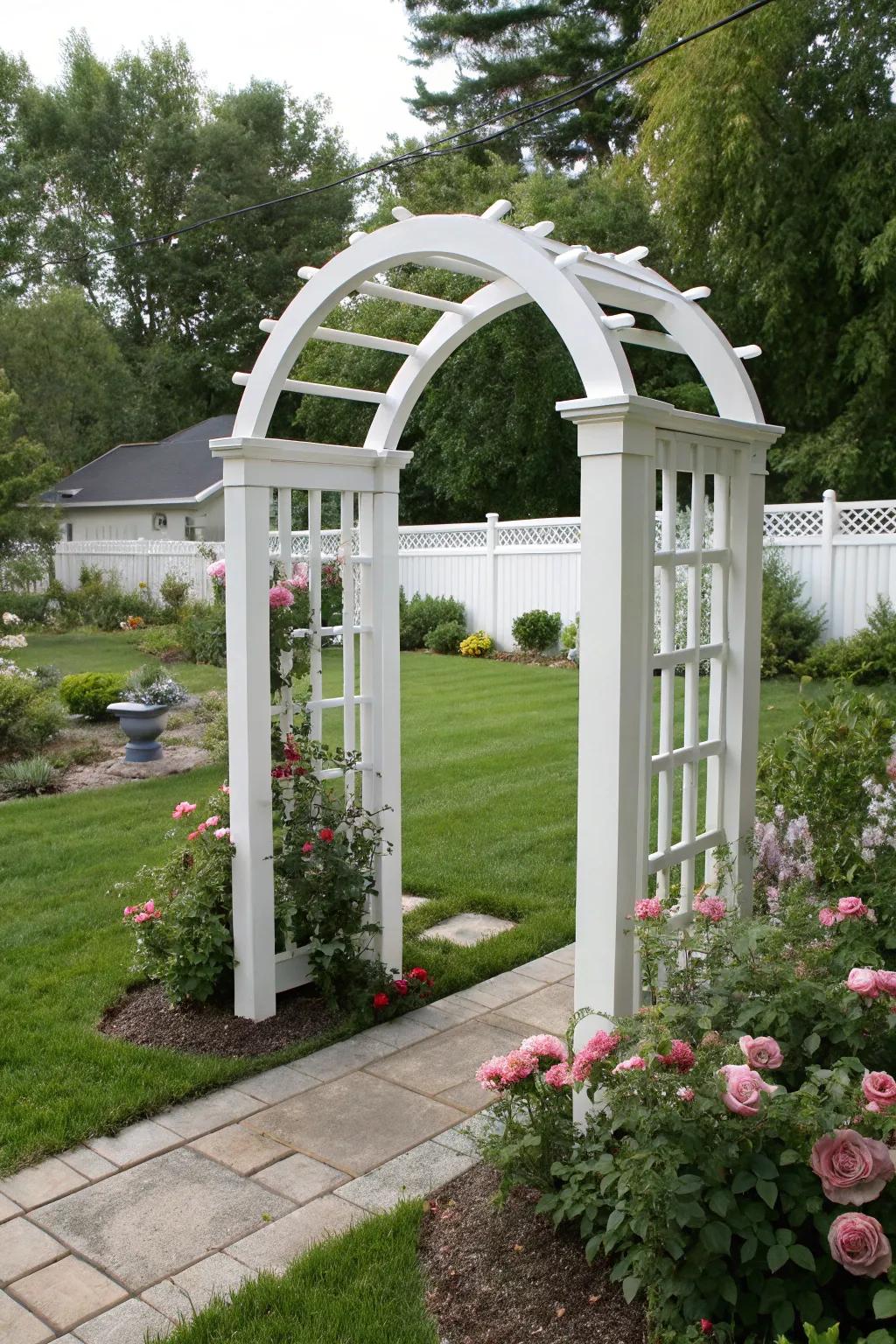 Vinyl arches are practical and durable for any garden.