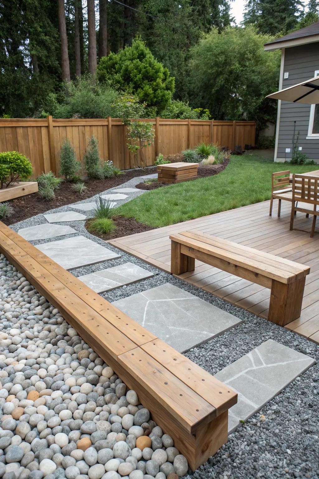 Blend textures with mixed materials on your patio.