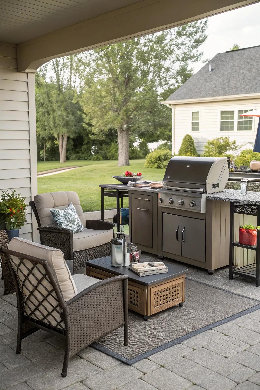 Dual-purpose furniture keeps your patio organized and comfortable.