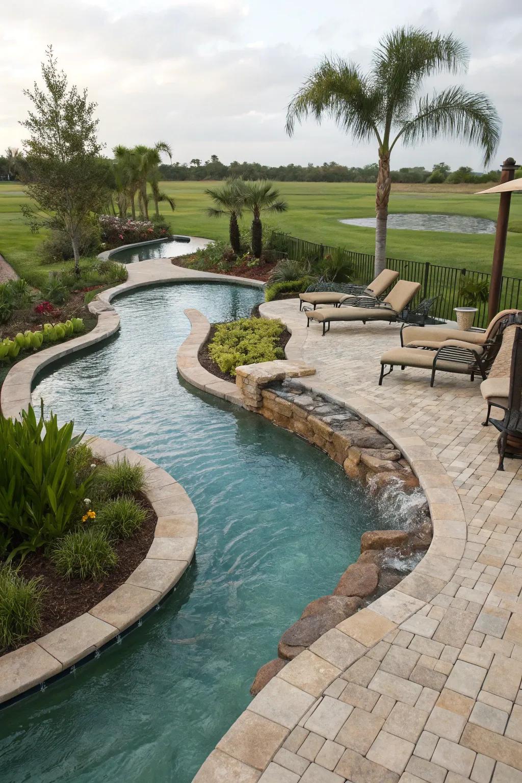A seamless integration of pool and river offers versatile enjoyment.