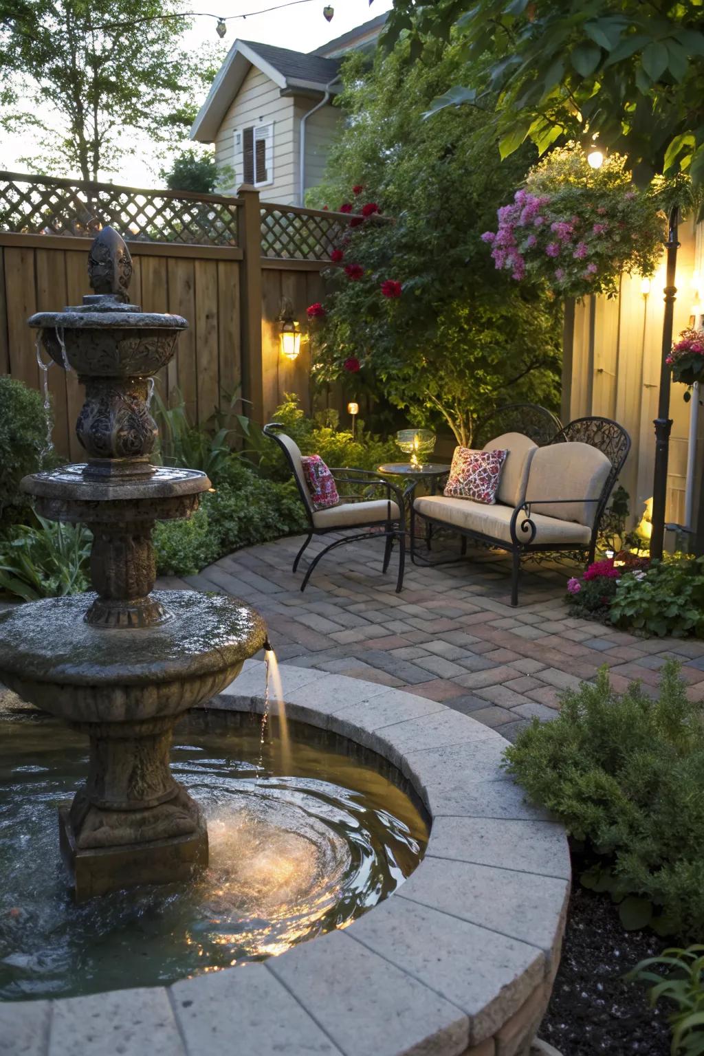 A water feature adds serenity and elegance to your outdoor living room.