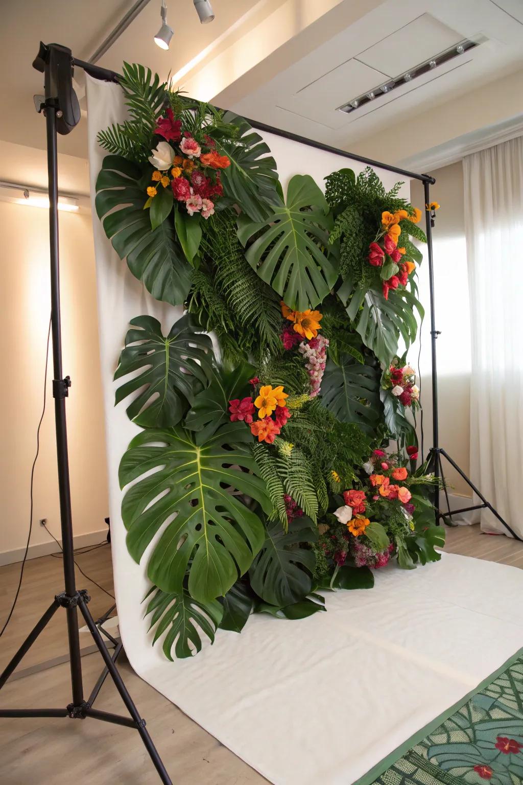A Monstera leaf backdrop is perfect for fun photo ops.