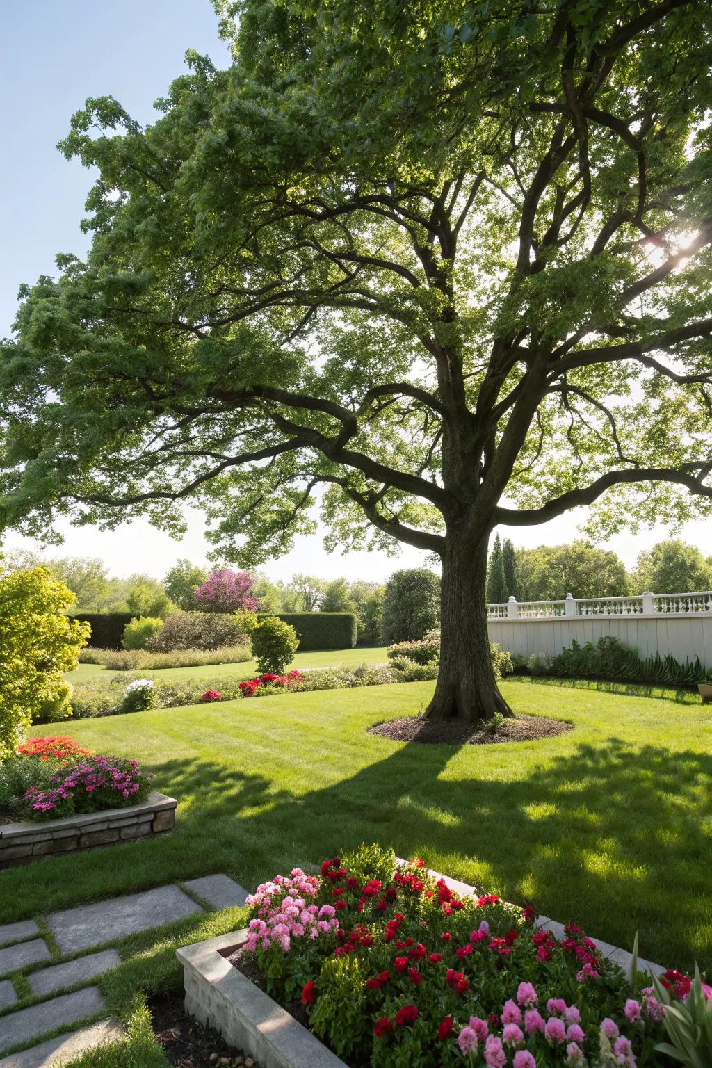 A memorial tree stands as a lasting tribute in the garden.