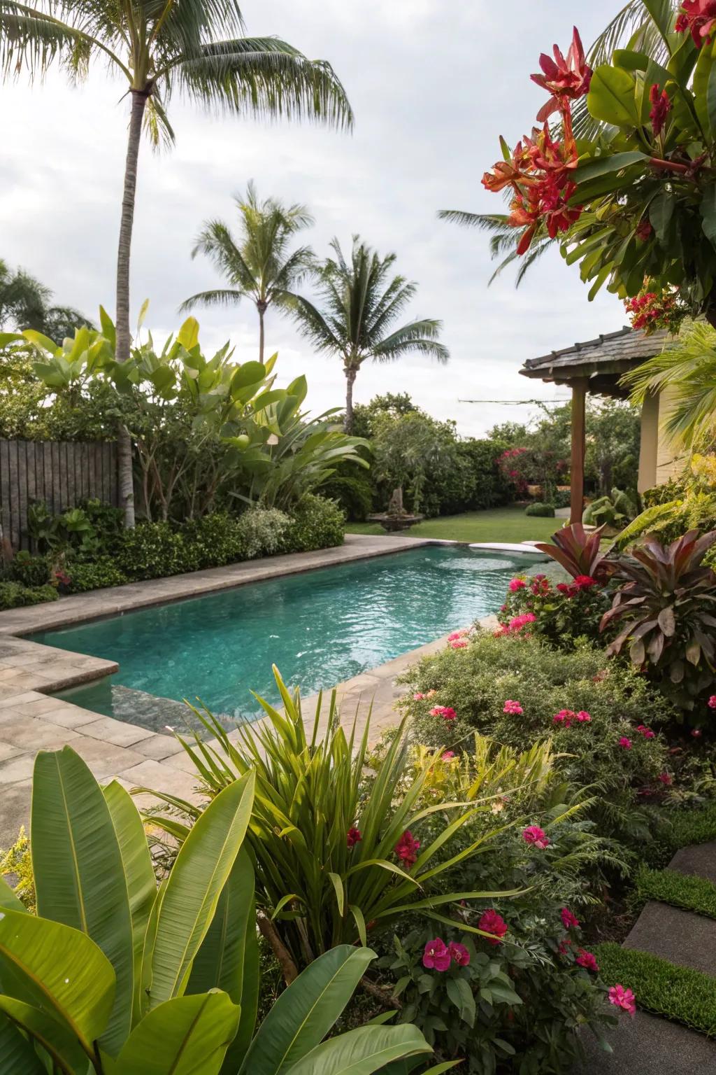 A pool provides luxury and fun in the backyard.