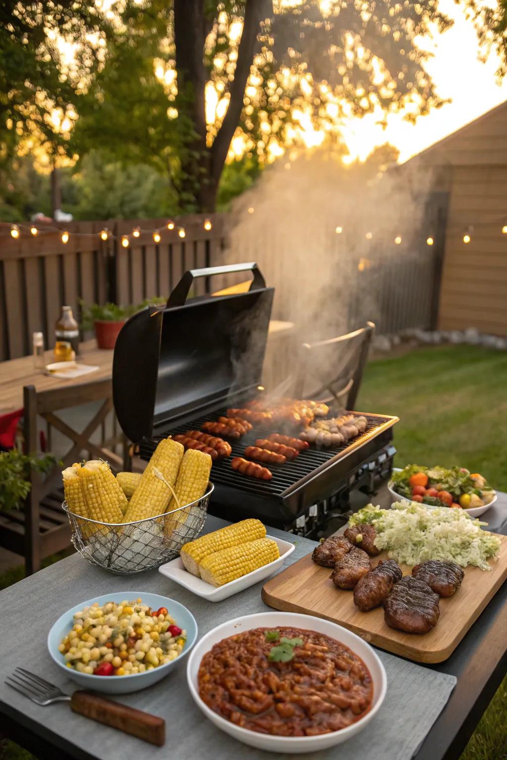 A rustic barbecue feast is a savory highlight of any backyard party.