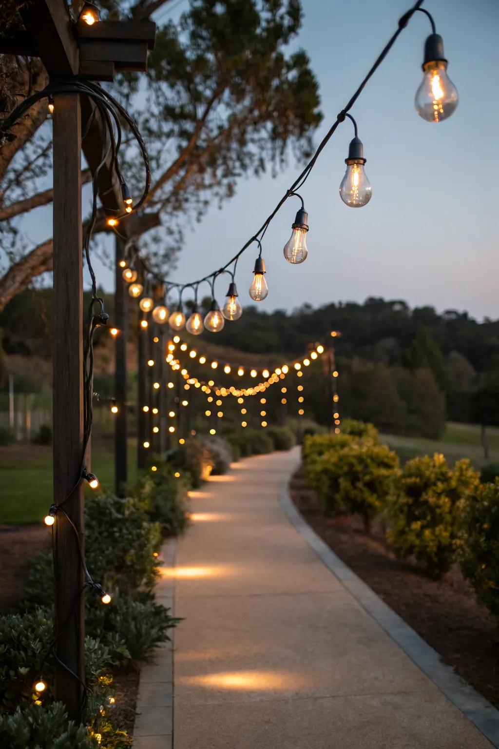 Add height with lights on shepherd’s hooks.