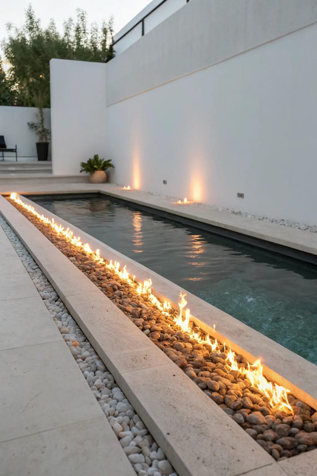 A minimalist fire strip adds dramatic flair to your pool's design.