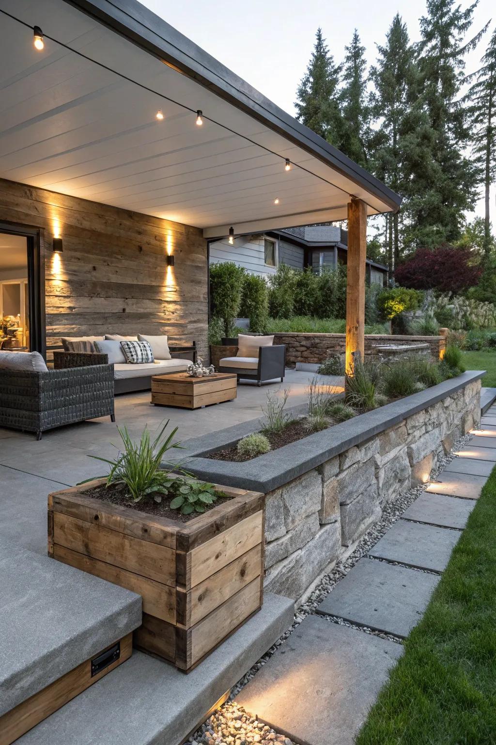 A mix of modern and traditional styles on a patio.