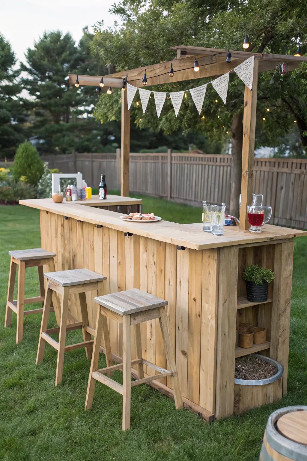 An outdoor bar is perfect for entertaining guests.