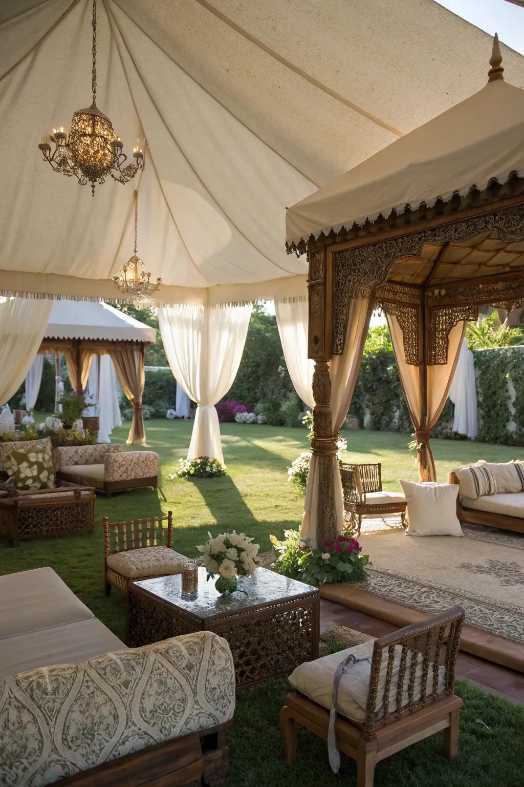 Garden tents add a touch of glamour to any backyard event.