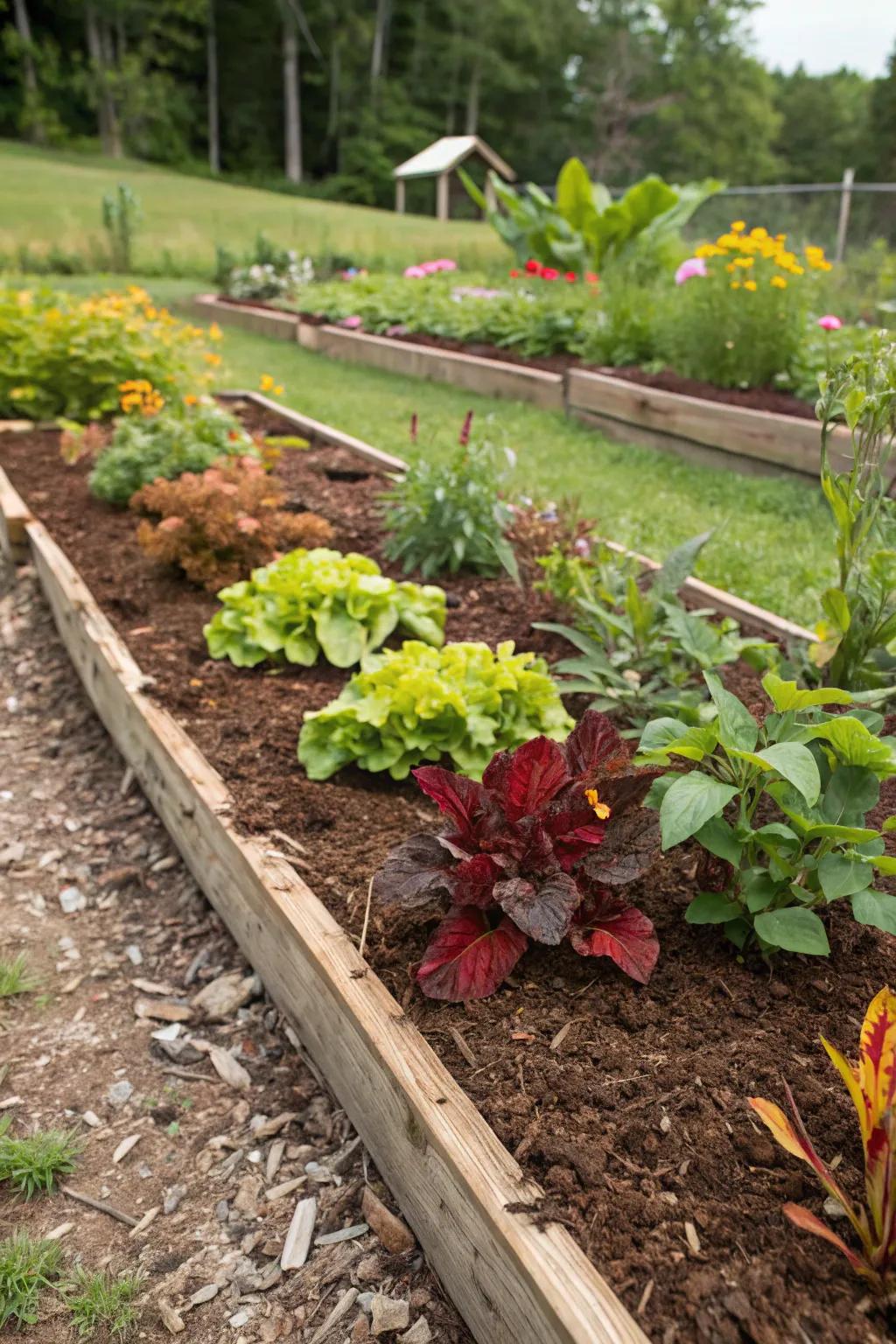 Mulched areas keep the garden tidy and support plant growth.