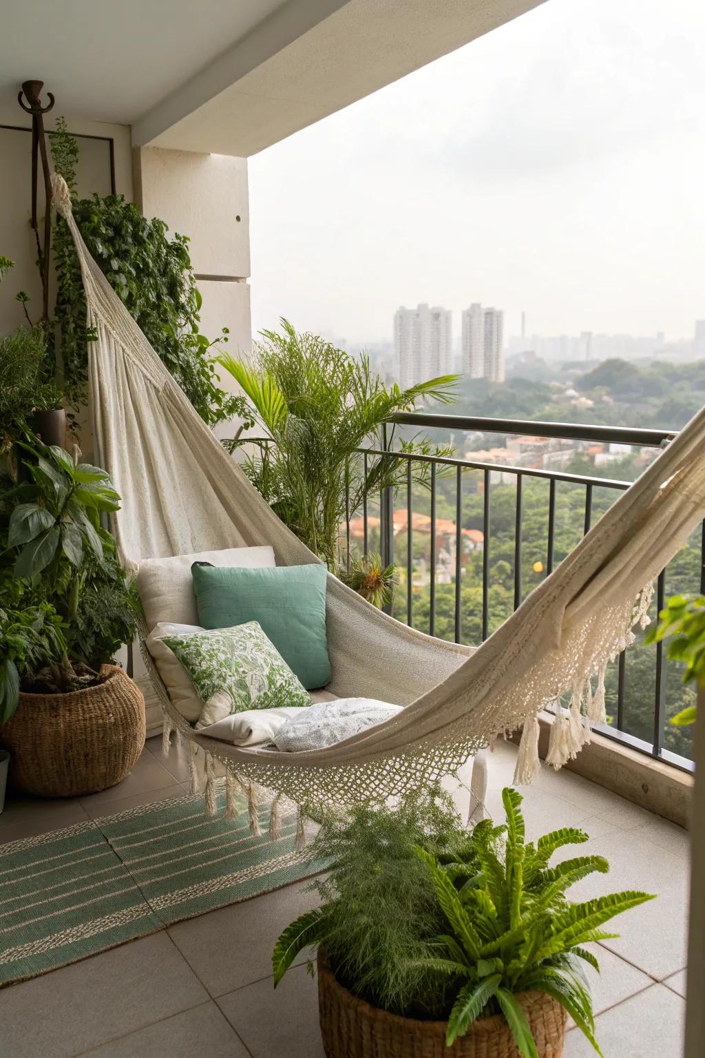 A hammock provides a relaxing retreat on your balcony.