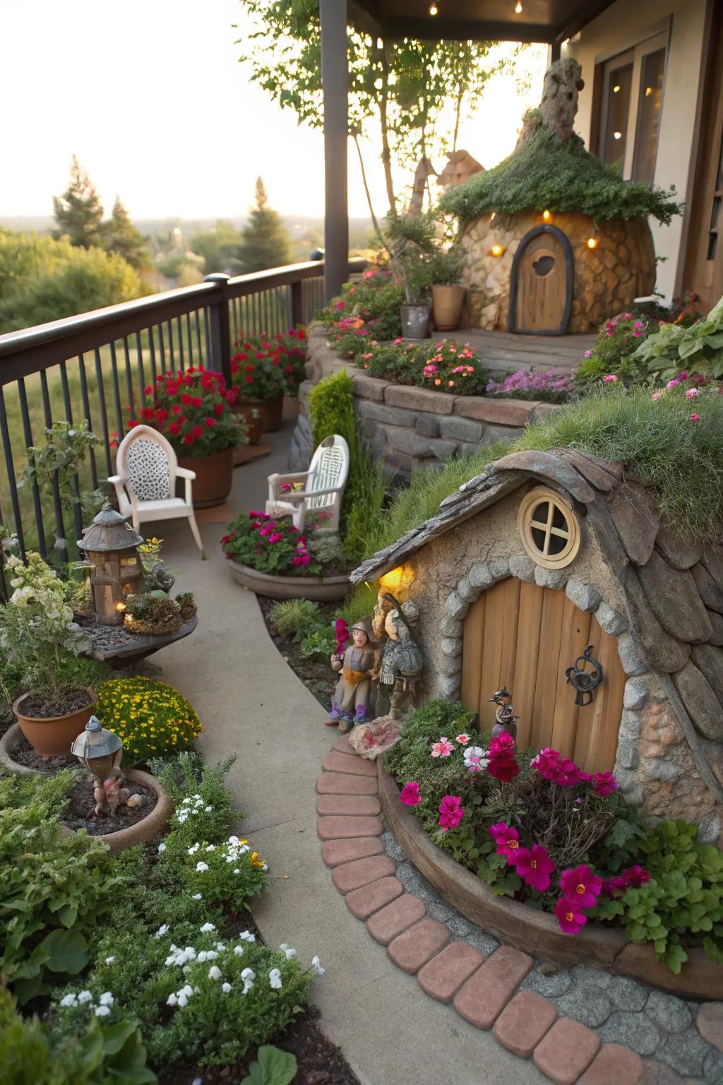 A whimsical setting with fairy tale elements.