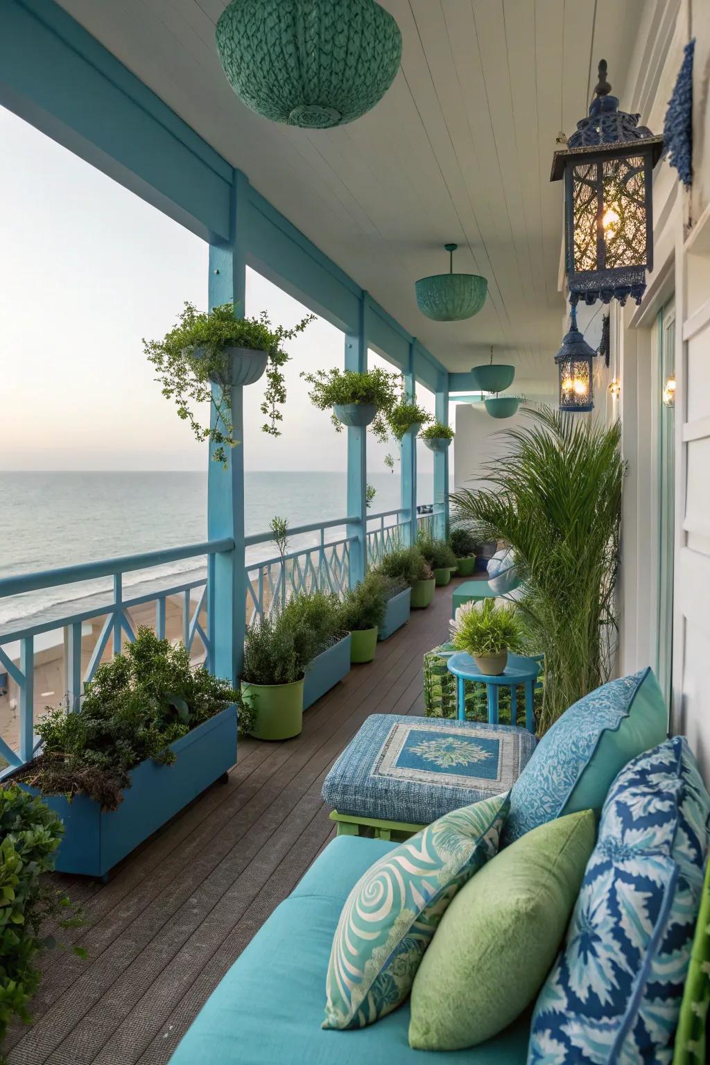 Color themes can transform your balcony's atmosphere.
