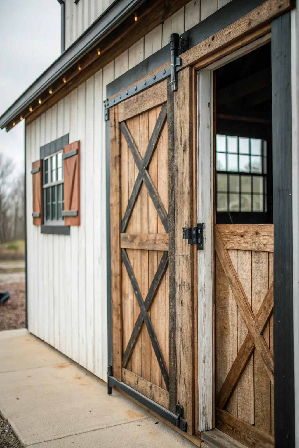 Contrasting trim details add depth and sophistication to barn doors.