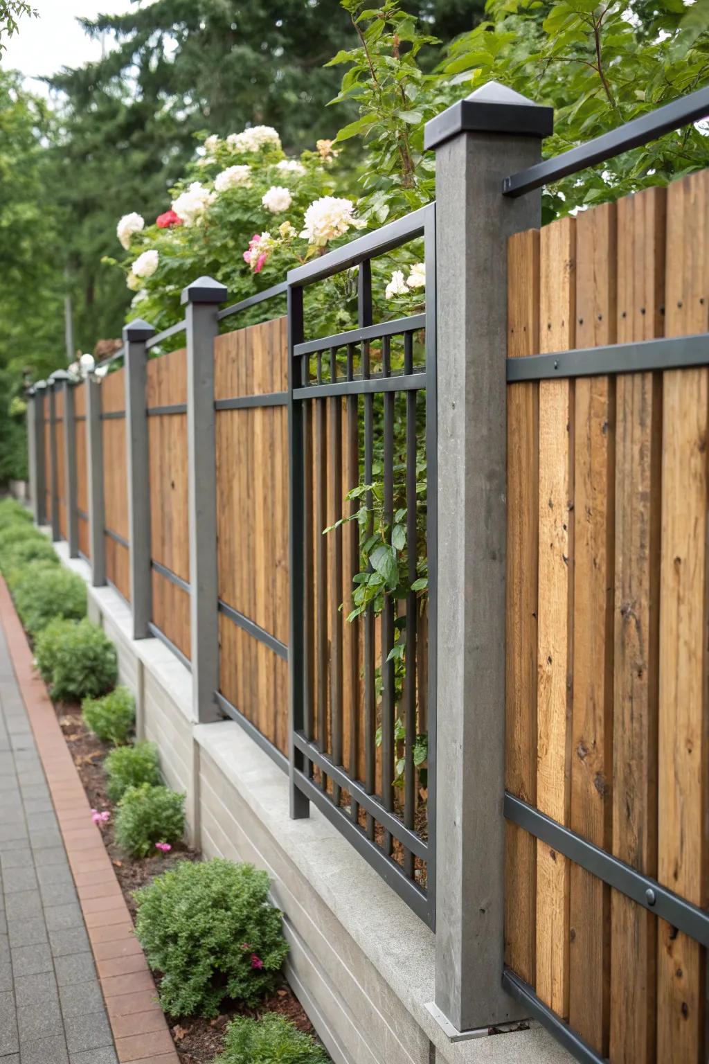 Mixing materials adds texture and interest to fences.