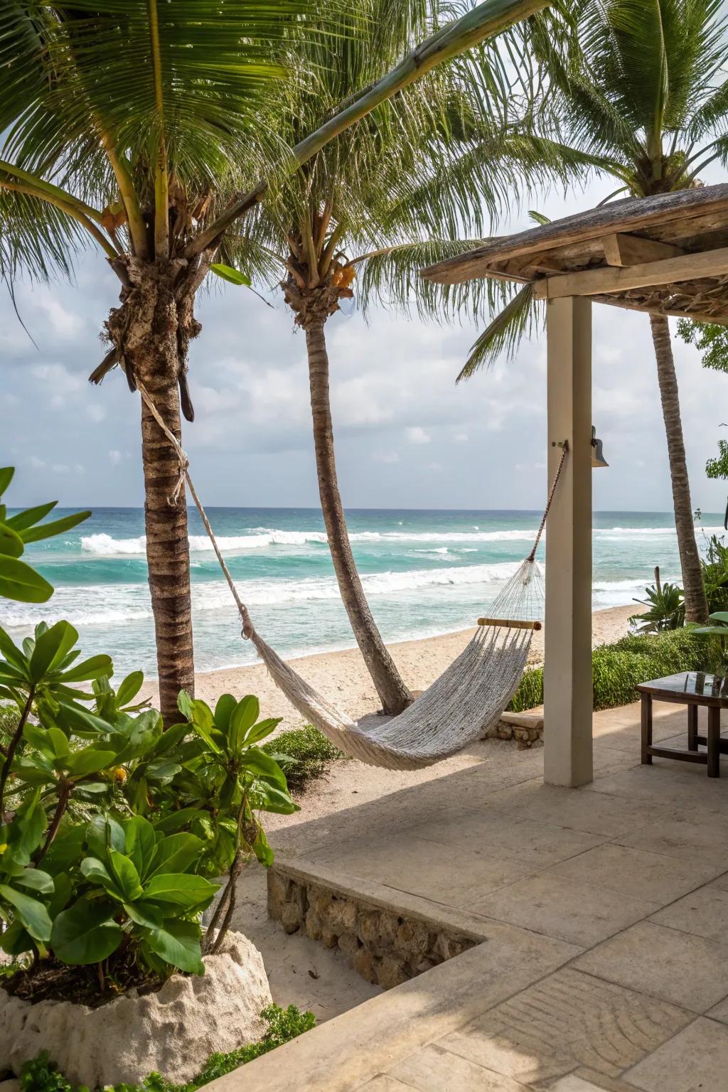 Swing into relaxation with a hammock on your beach patio.