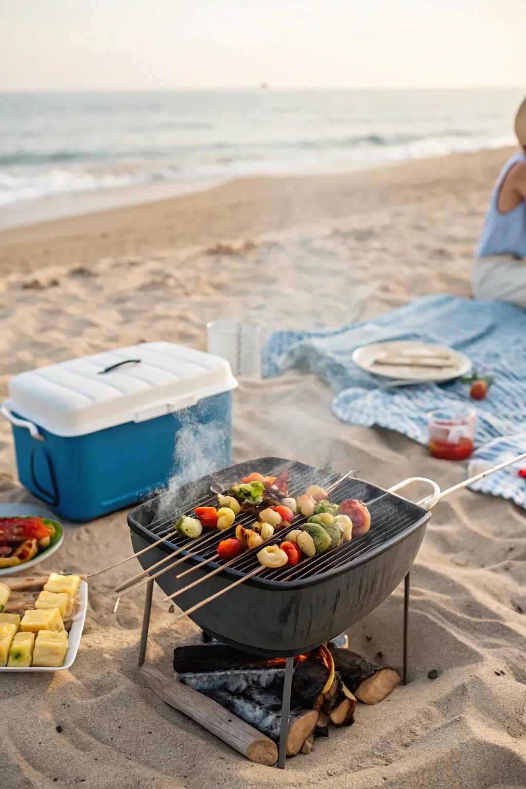 A portable grill adds a fun and delicious BBQ element to your picnic.