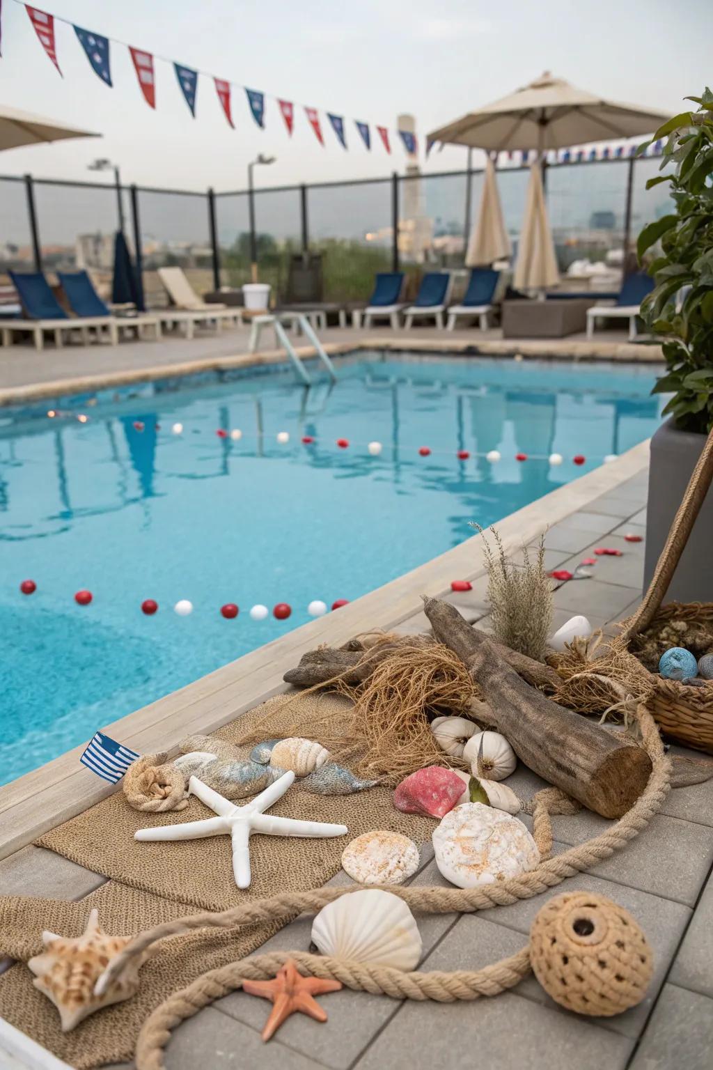 Beach-themed decor enhances the coastal feel