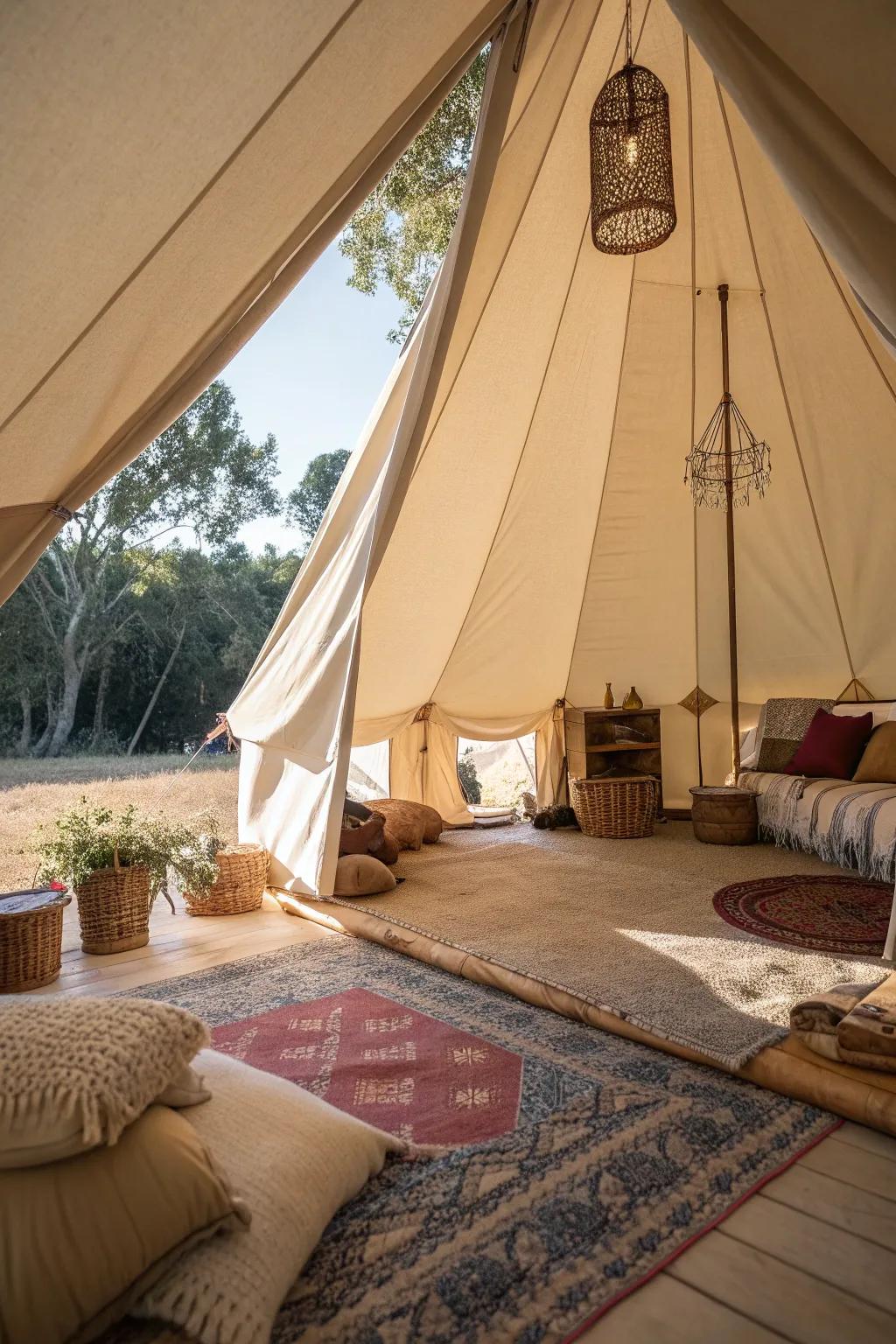 Natural light enhances the tent's airy feel.