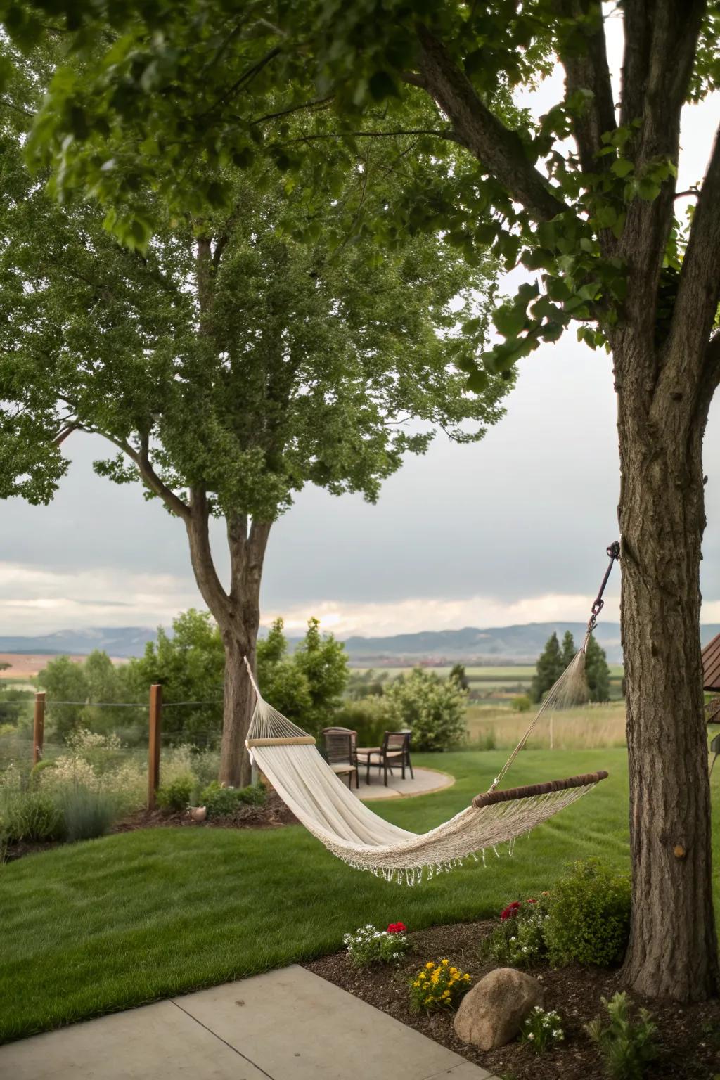 A hammock invites relaxation and a moment of peace.