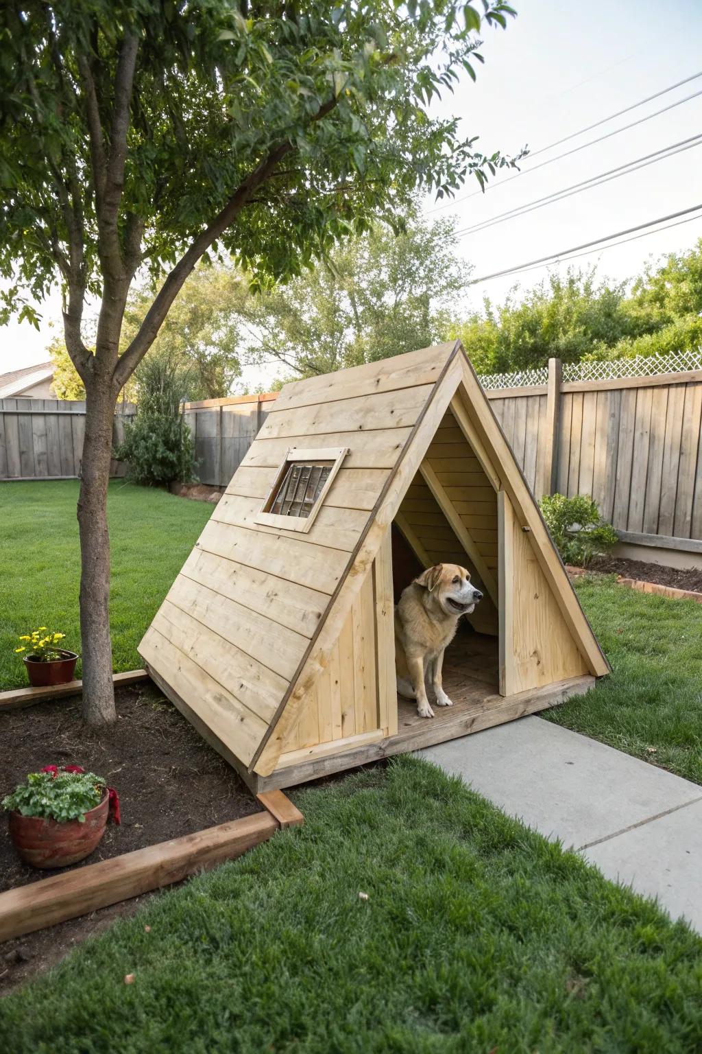 A simple DIY A-frame dog house, perfect for a weekend project.