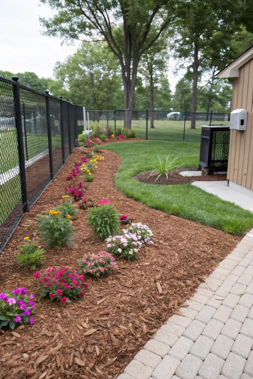 Bark mulch offers a cost-effective, earthy surface.