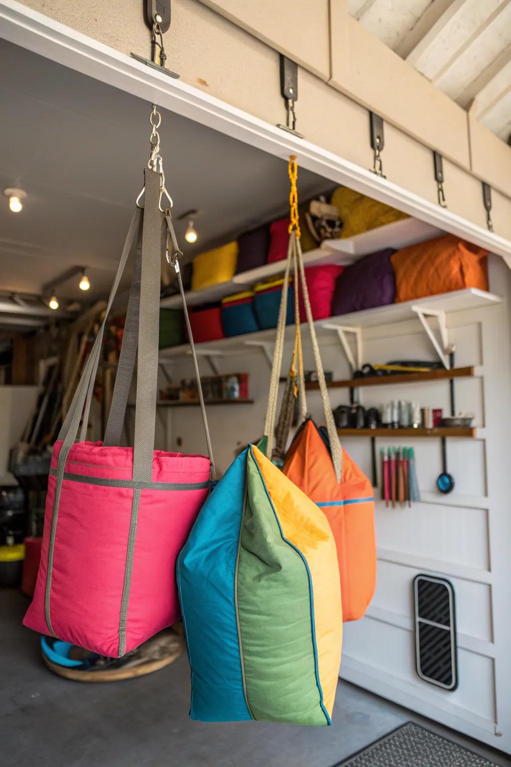 Hanging storage bags offering a space-saving solution for cushions