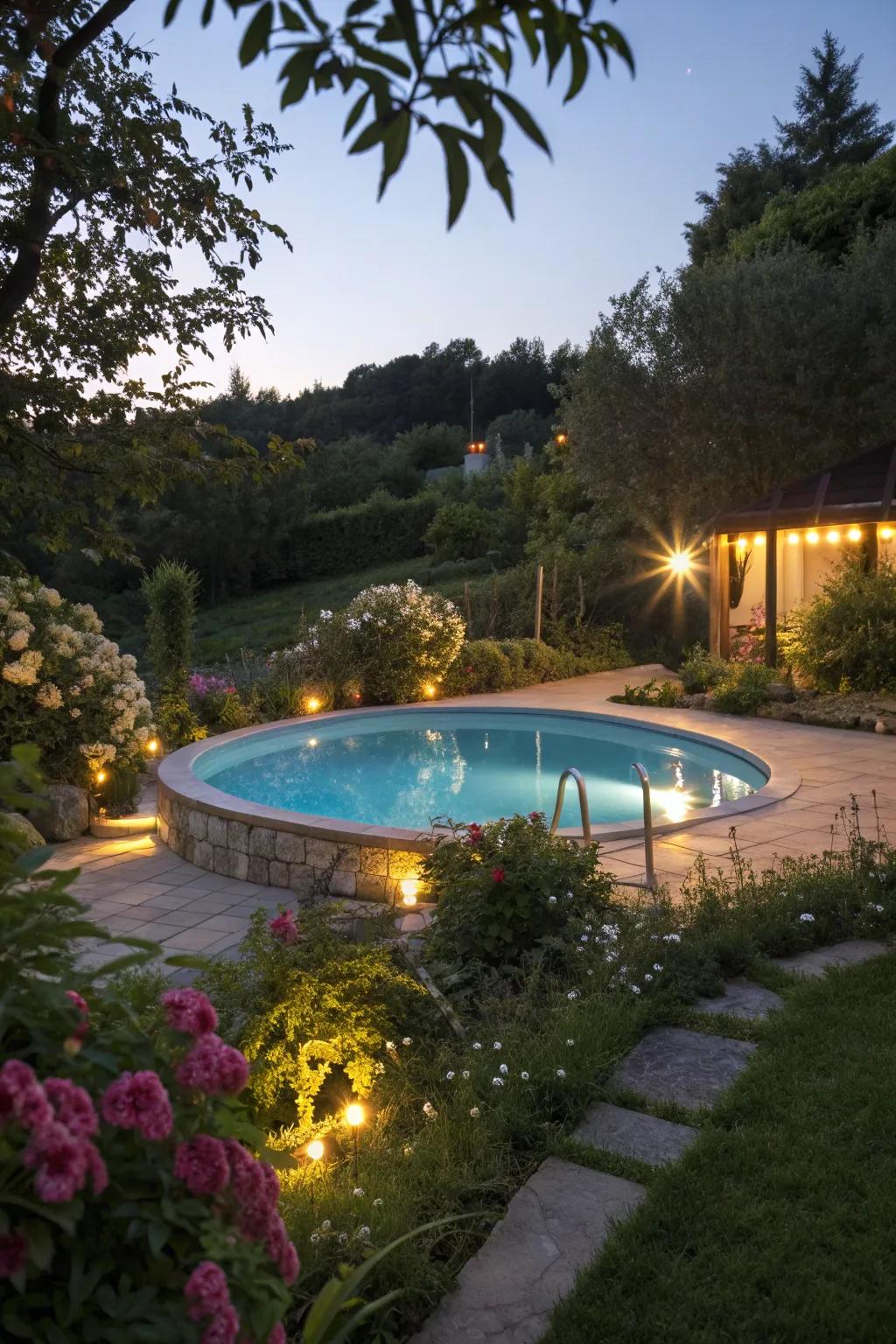 Transform your pool with beautiful evening lighting.