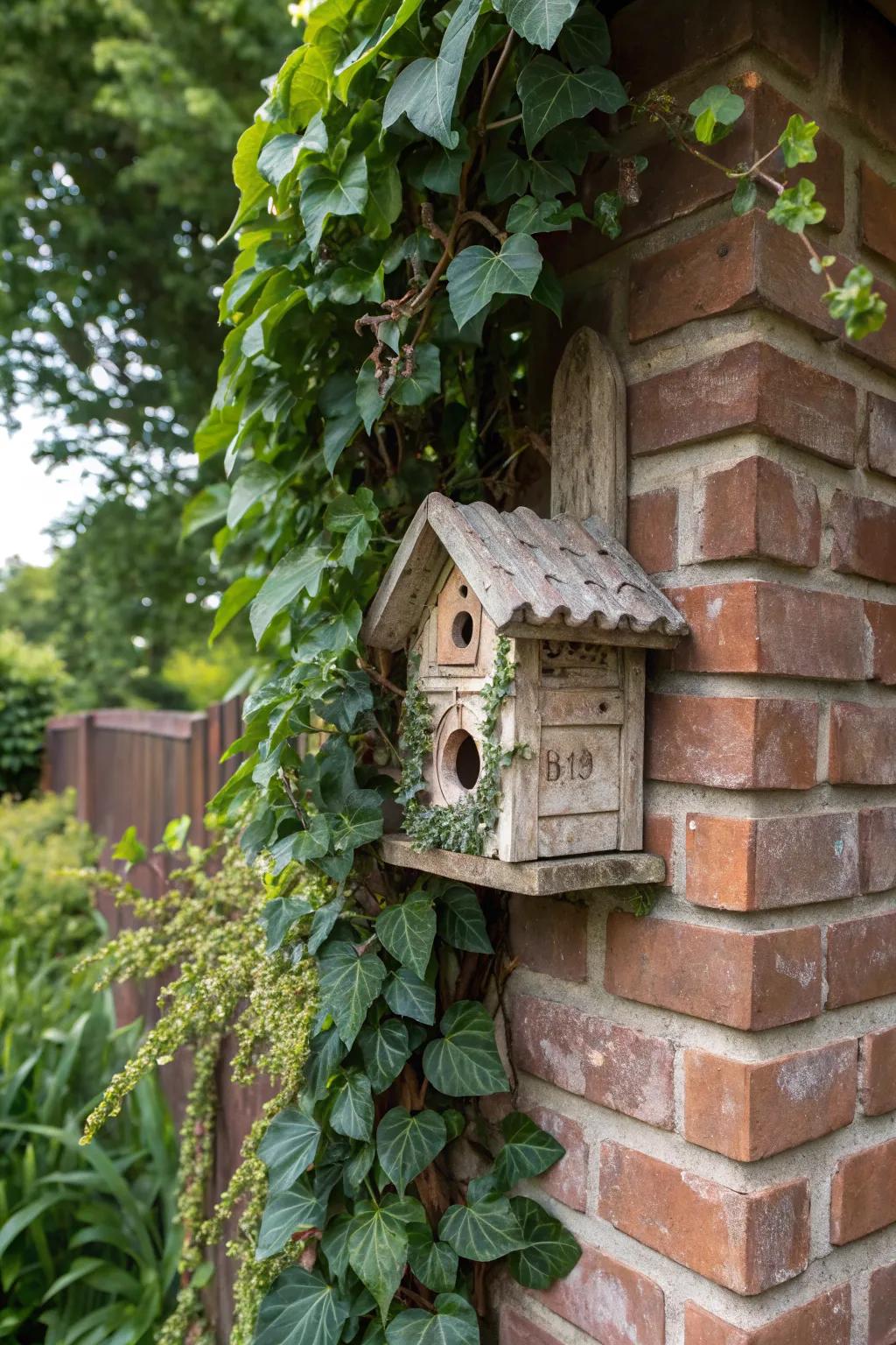 A wall-mounted birdhouse offers security and style.