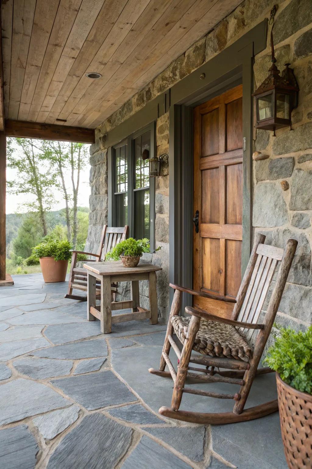 A rustic bluestone porch with natural textures.