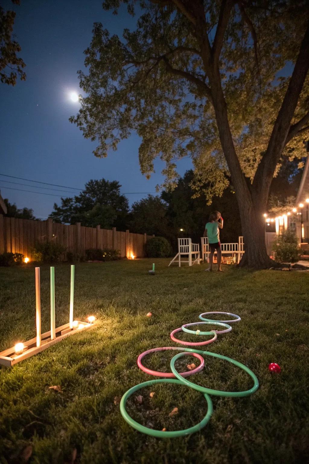 Glow-in-the-dark games bring a playful element to the night.