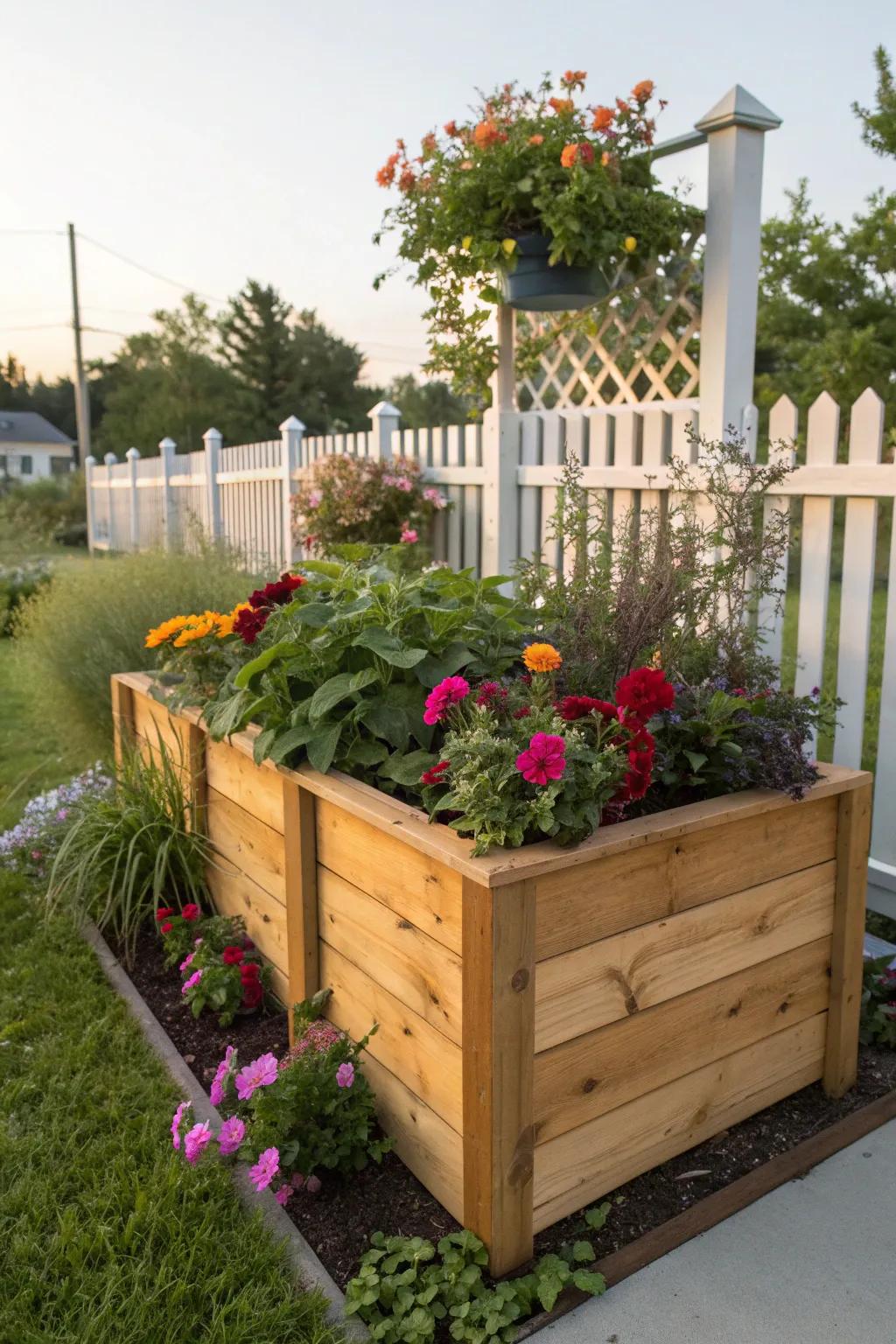 A raised planter box adds beauty and fills gaps naturally.