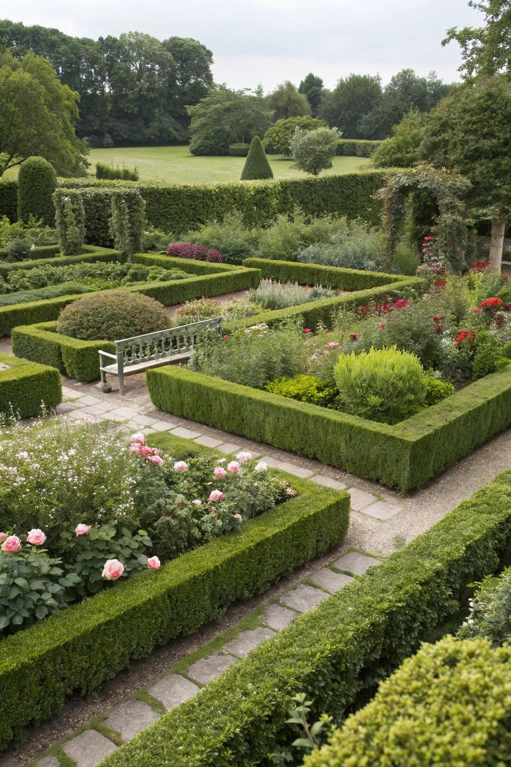 Define garden rooms with strategic boxwood placement.