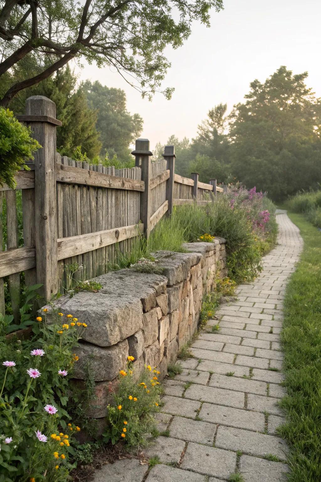 A nature-inspired blend of stone and wood in fence design