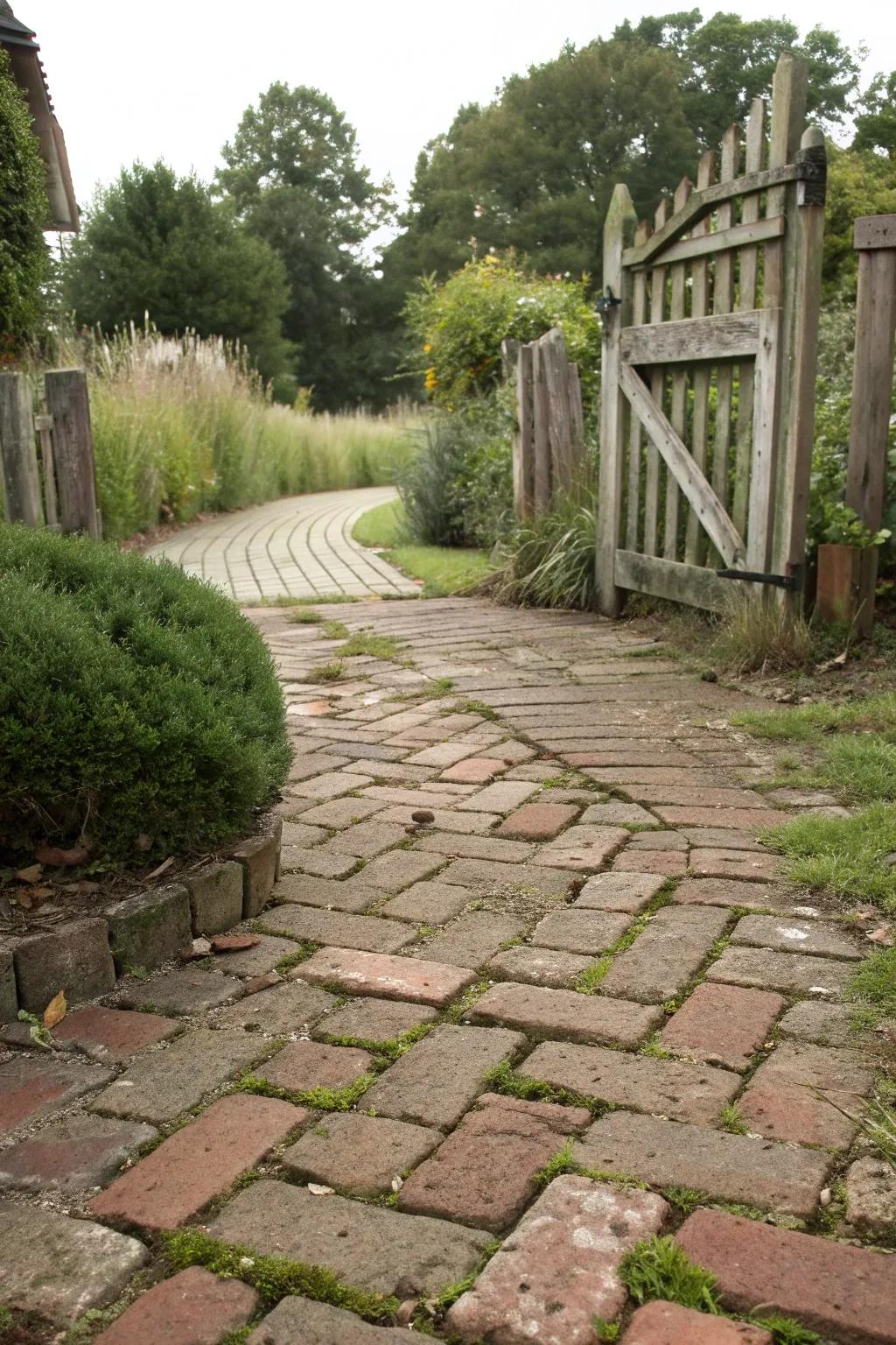 Reclaimed bricks giving a rustic charm to a driveway.