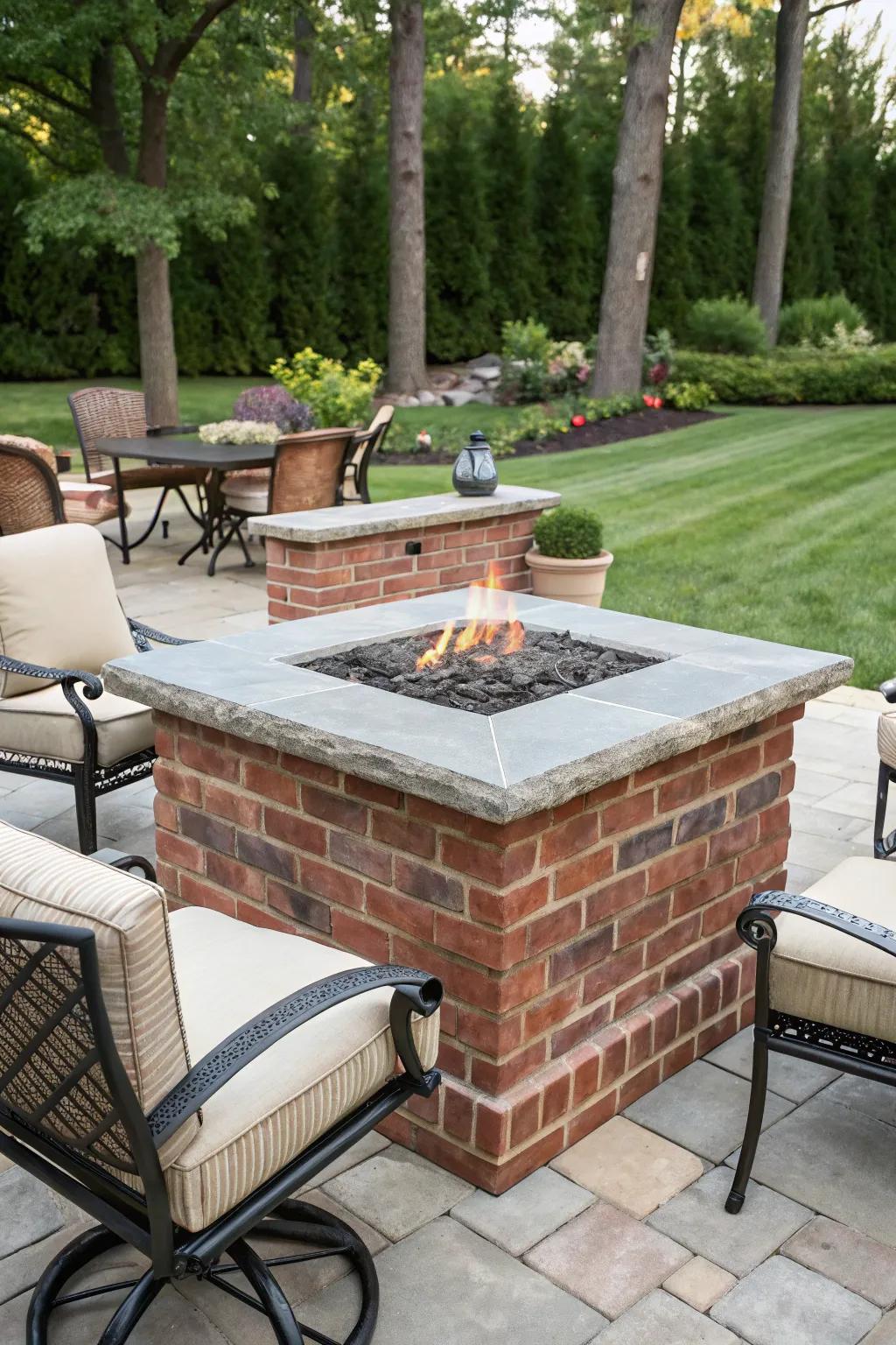 A contrasting top adds a refined finish to your fire pit.