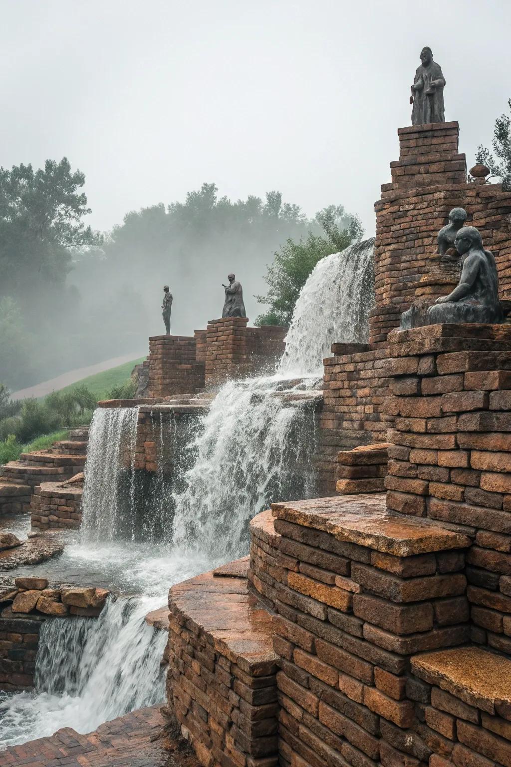 Add an artistic flair with sculptures in your waterfall.