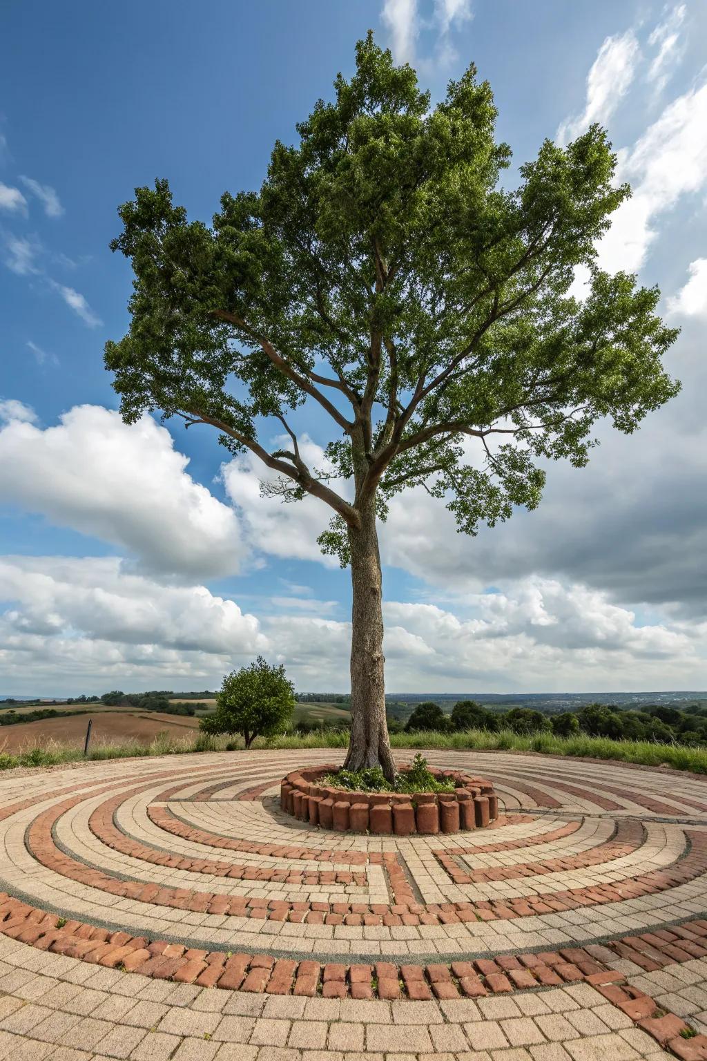 Geometric brick designs make a bold statement in garden landscaping.
