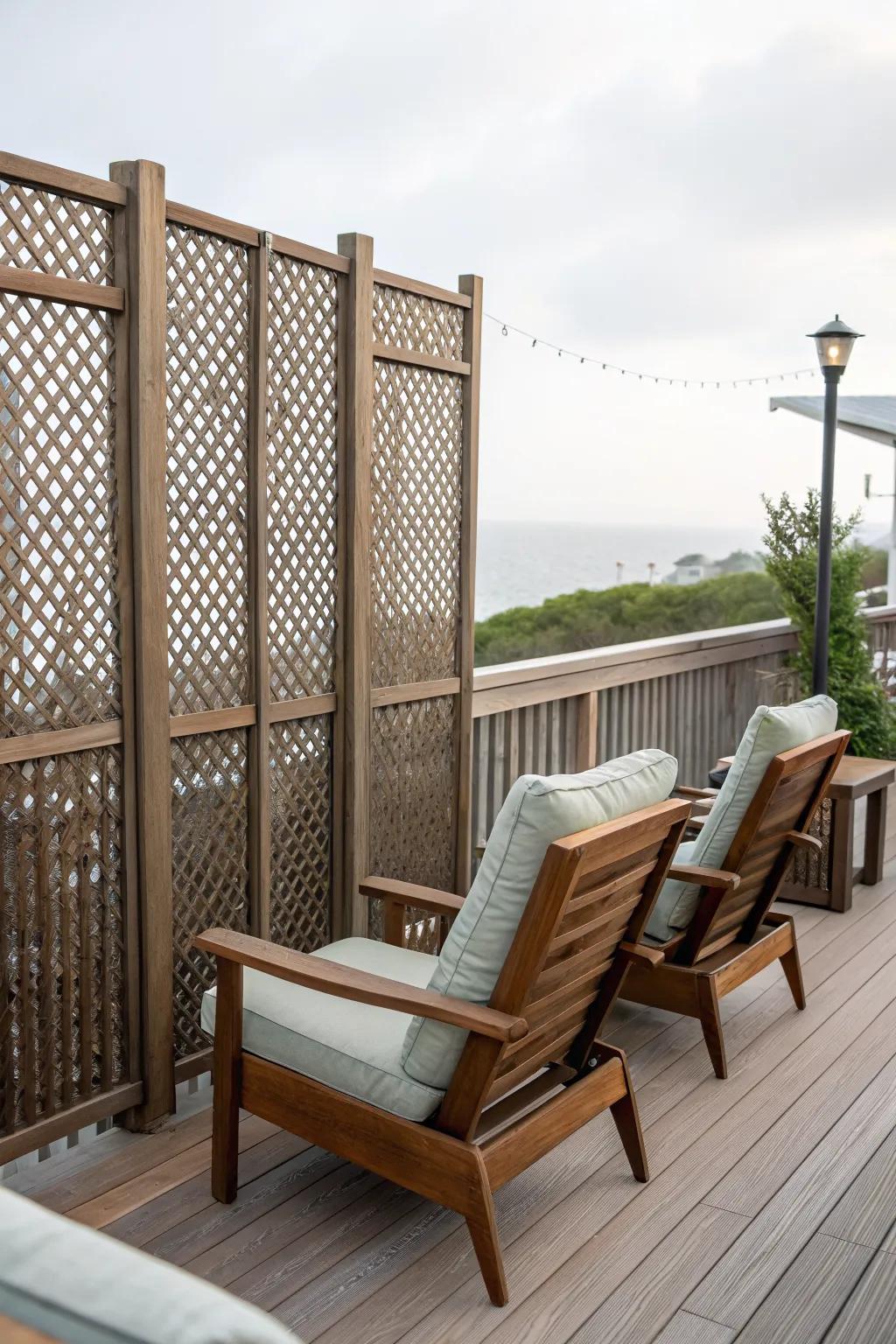 High-back benches provide privacy and comfort on your deck.
