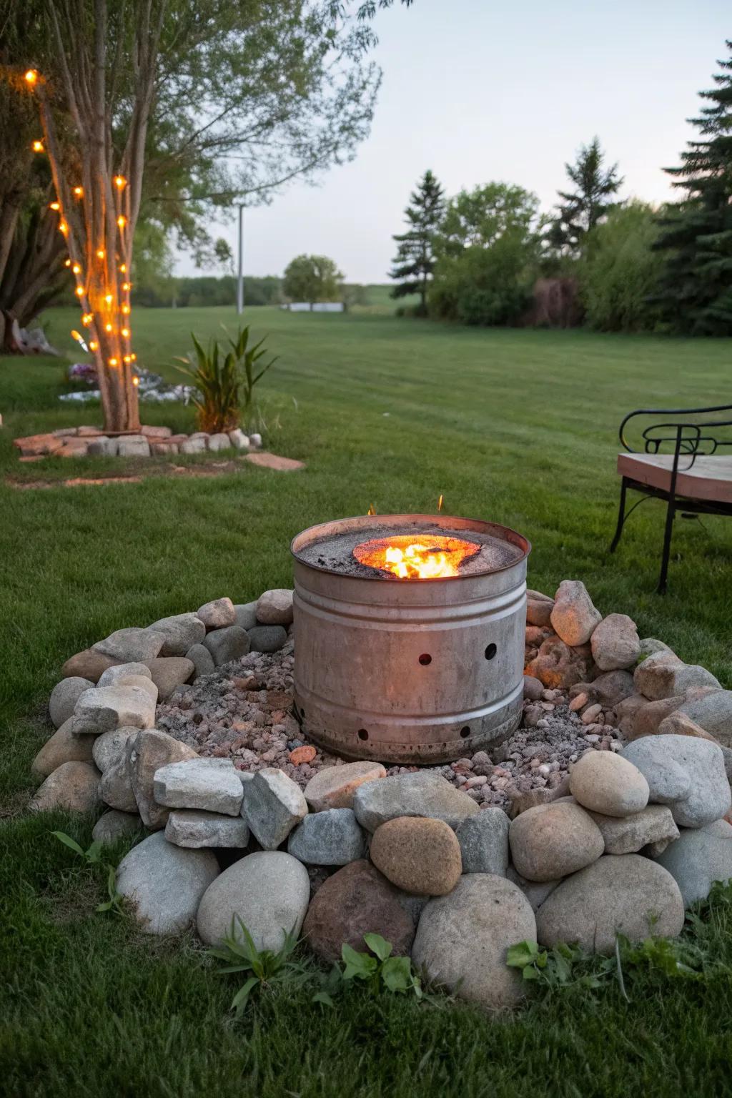 Eco-friendly creativity with an upcycled fire pit.