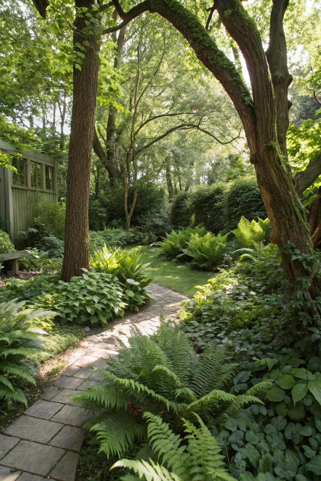 A tranquil, shaded refuge in the garden.