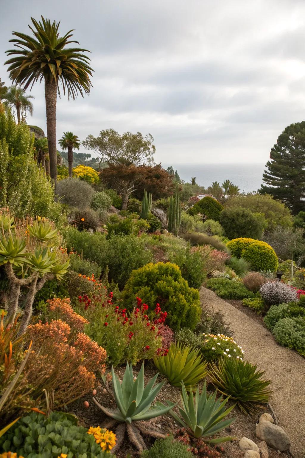 A garden showcasing diverse plant textures for visual interest.