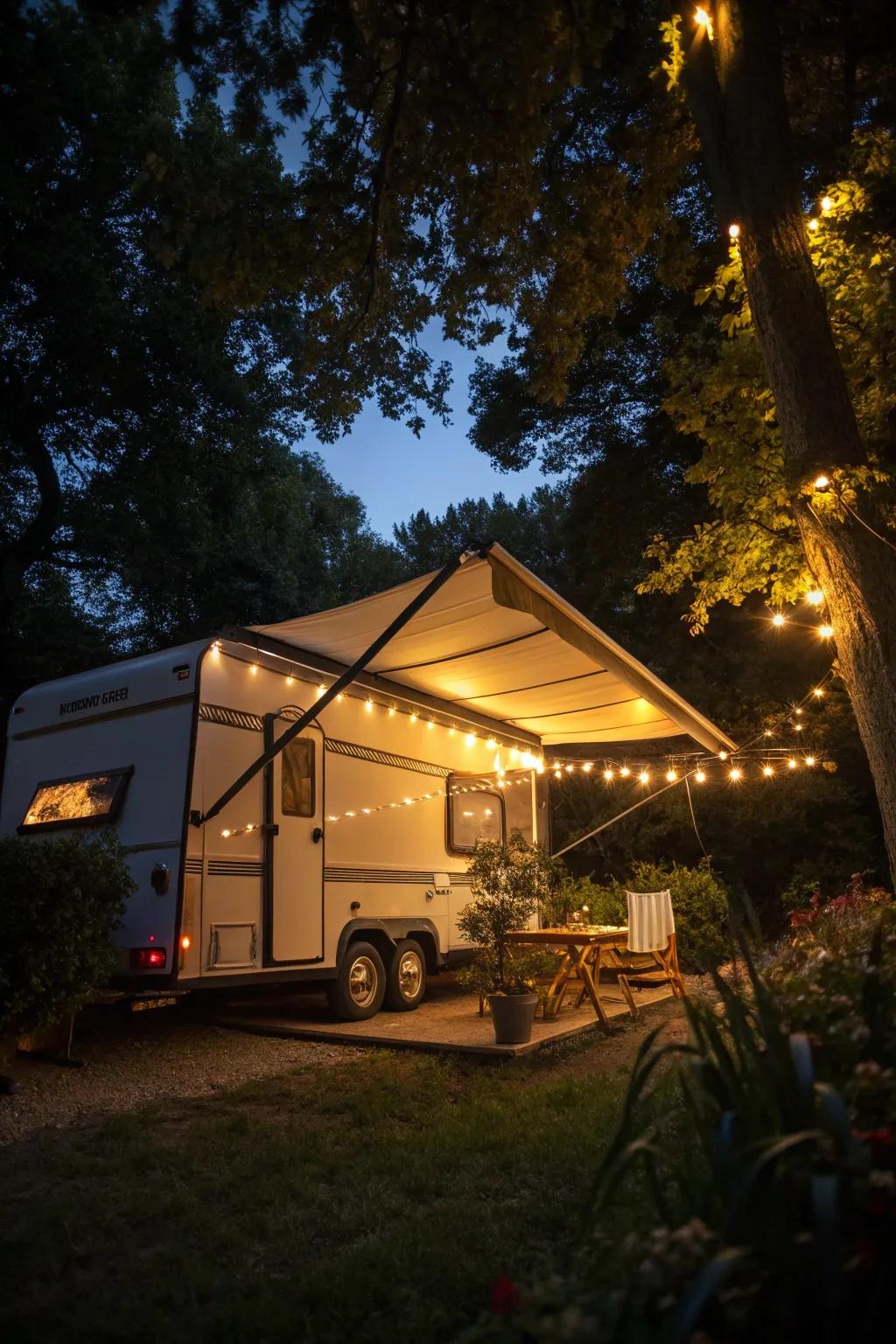 Brighten up your nights with an extendable awning equipped with LED lights.