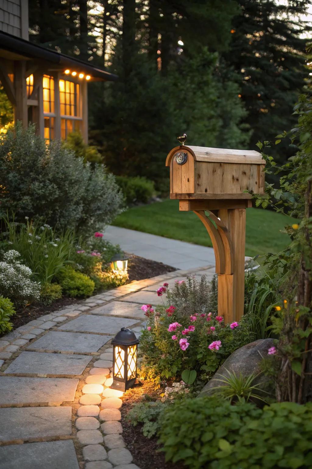 Illuminate your cedar mailbox with soft solar lights.