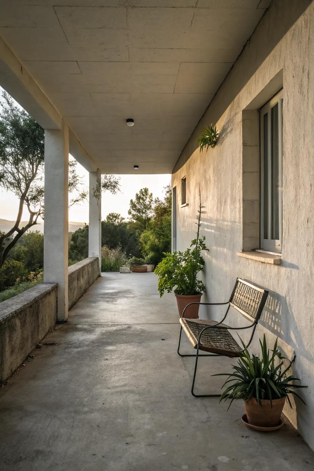 A minimalist cement porch exudes simplicity and elegance.
