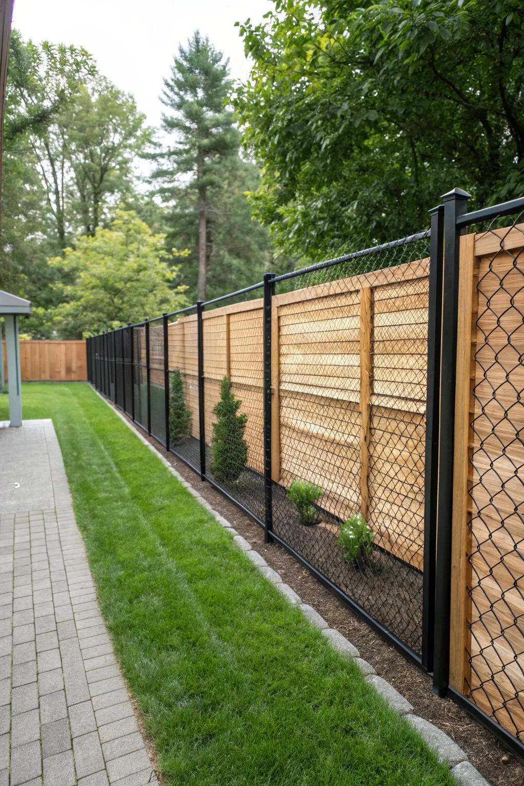 Wood panels offer a modern and stylish fence covering option.
