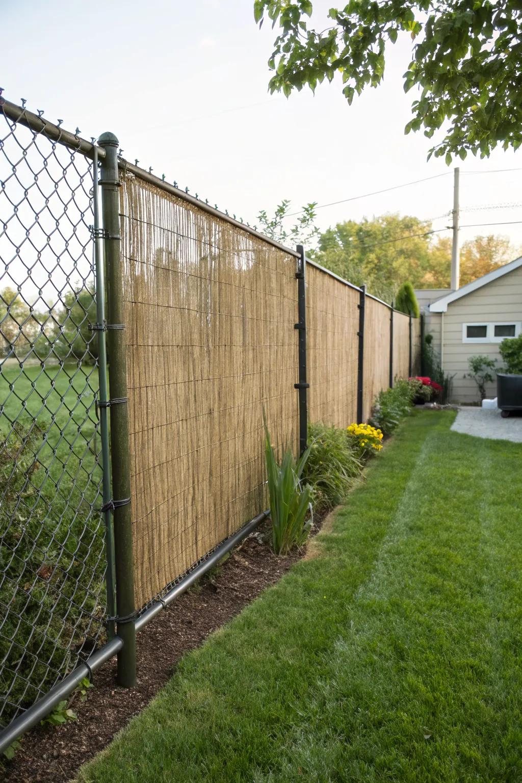 Reed panels offer a natural and textured privacy solution for chain link fences.