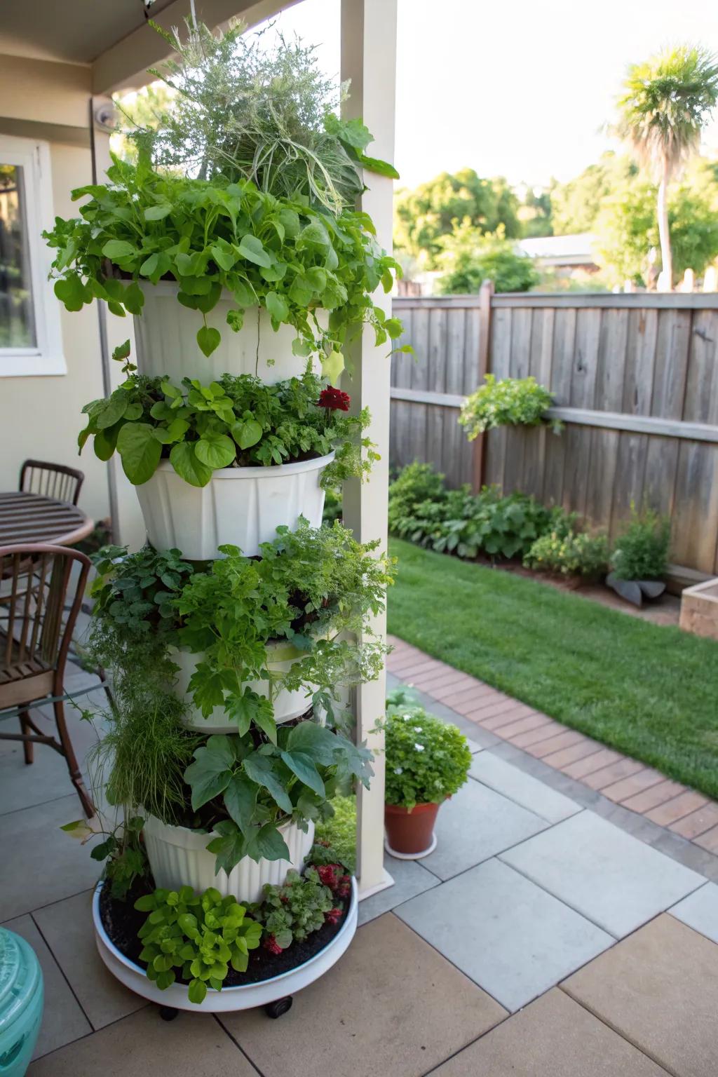 Vertical garden towers are ideal for maximizing space in small gardens.