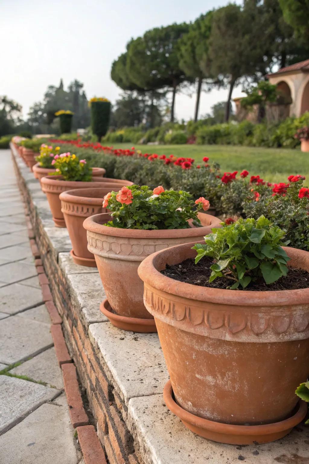 Terracotta edging brings a touch of the Mediterranean to your garden.
